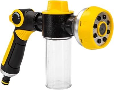 Slangmondstuk - Sproeier Zeepdispenser - Auto Wassen Tuin - Instelbare Sproei - 28 x 16 cm - Grijs