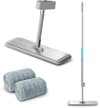 Dailygoods- Aluminium Plaat 400mm - Platte Dweil - Microfiber Mop Pads - Handsfree Wringfunctie - Aluminiumlegering - Geschikt voor Natte/Droge Vloeren