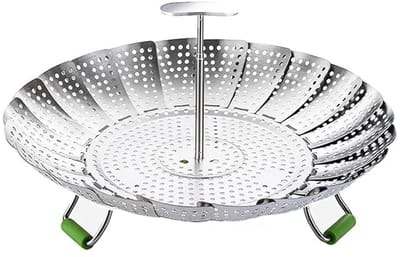 RVS Stoomrek - Stoompan - Stomer - Stoommandje - Groentestomer - Verstelbaar - Stoominzet - Stoombloem - Ø 22cm - Zilver
