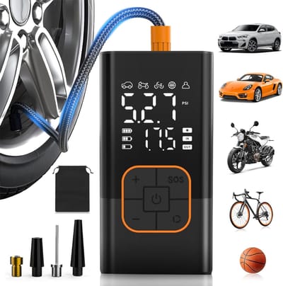 HEZIVO® Draagbare Luchtcompressor - Elektrische Fietspomp - Draadloze Bandenpomp - Compressor - LCD-Display - 150 PSI
