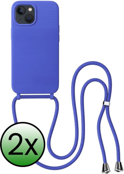 Hoes Geschikt voor iPhone 13 Mini Hoesje Met Koord - Telefoonhoesje Geschikt voor iPhone 13 Mini Backcover Met Afneembaar Koord - Felblauw - 2 Stuks