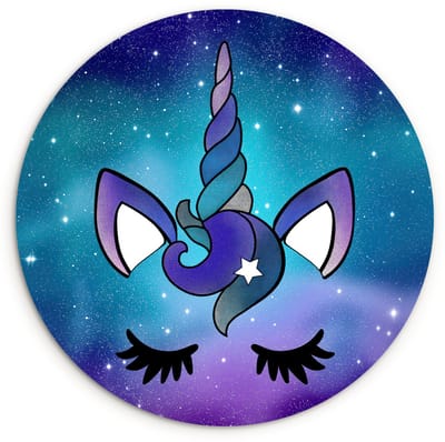 WallCircle® Wandcirkel 120x120 cm - Muurcirkel Eenhoorn - Sterrenhemel - Ster - Blauw - Muurdecoratie woonkamer - Wanddecoratie slaapkamer - Kamer decoratie accessoires - Ronde schilderijen XXL