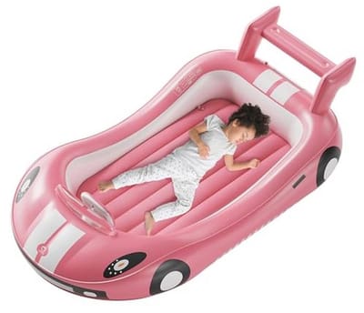 Opblaasbaar Kinderbed Peuterreisbed met Zijkanten voor Kamperen en Reizen - Inclusief Handpomp (Roze)