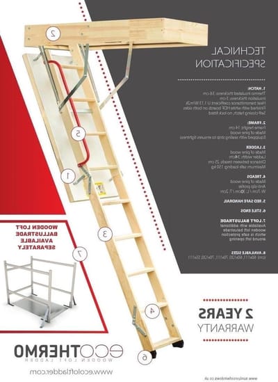 Houten vouwtrap - Zoldertrap luik - Toegang tot zolder - Geïsoleerd valluik - Tot 280 cm hoogte - Wit