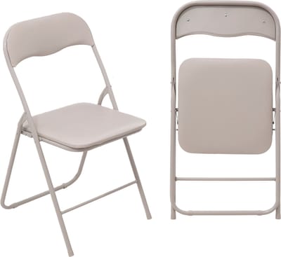 5Five Klapstoel met pvc zitting - 2x - beige - 44 x 48 x 79 cm - metaal - Bijzet stoelen - Inklapbaar