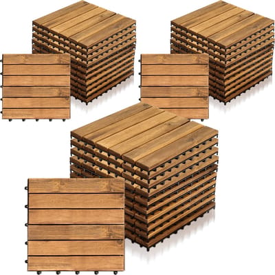 Terrastegel 33 stuks - 3 m² Tuintegels - Acaciahout - 6 strepen per stuk - 30x30x2,4 cm - Balkon, Terras Vlondertegel - Terrasplanken - Kliktegels - Snelle Montage