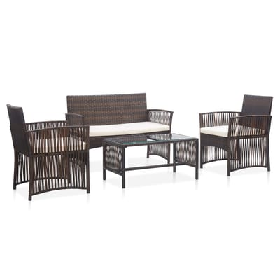 vidaXL - 4-delige - Loungeset - met - kussens - poly - rattan - bruin