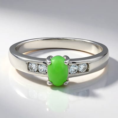 Cavill - Zilveren Ring 925 Sterling Zilver met 0,38 ct Keizerlijk Chrysopraas Ovaal en 0,159 ct Witte Topaas Modern Design Maat 17
