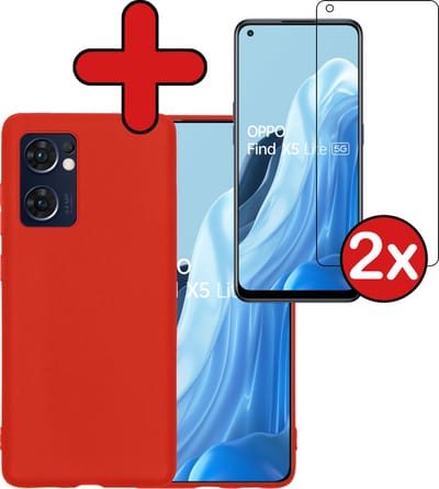 Hoesje - Met 2x Screenprotector - Geschikt voor OPPO Find X5 Lite - Sterk & Shockproof - Telefoon Hoes - Back Cover - Siliconen Case - Telefoonhoes - Rood