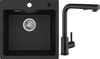 CECIPA max 45X45cm Spoelbak Met Keukenkraan - Granieten Spoelbak - Granieten Spoelbak Keuken - Keuken Spoelbak - Antraciet