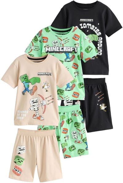 Next - Jongens - Minecraft 100% katoenen korte pyjama's 3 verpakking - Groen