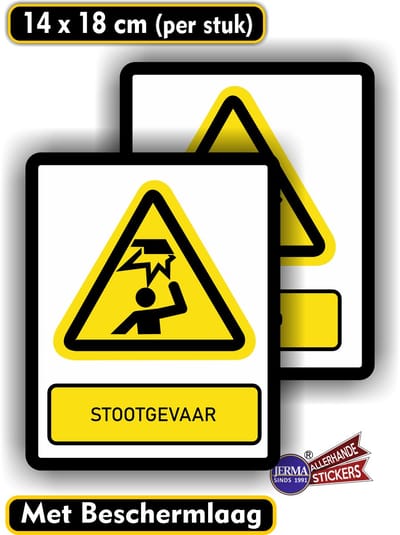Jerma - Stootgevaar - Sticker - ISO 7010 - Set 2 st - 14 x 18 cm - Weerbestendig - Zelfklevend -