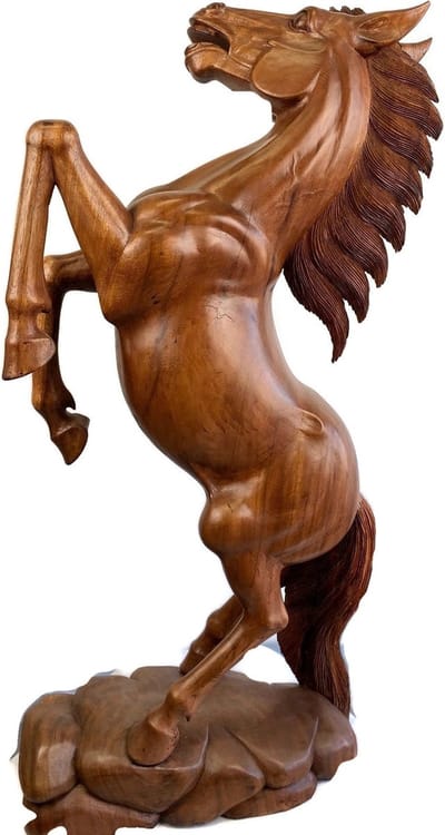 Handgemaakt houten paard / Houten figuur / Stijgerend paard / Indonesisch beeld