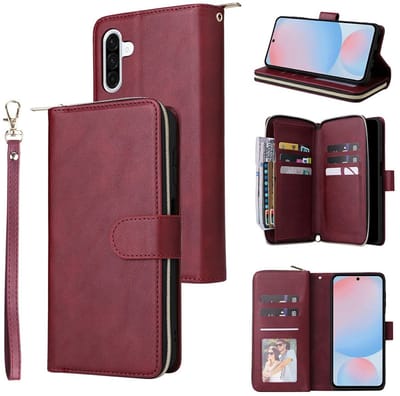 Telefoonhoesje geschikt voor Samsung Galaxy A57 5G - Portemonnee met rits - book-case hoesje - ruimte voor 9 pasjes - rood