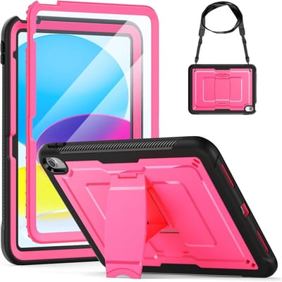 Shockproof iPad A16 Hoes voor 11 inch 10e/11e Generatie - Inclusief Schermbeschermer, Vouwbare Stand en Schouderband, Rood