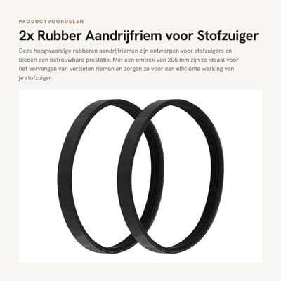 Dailygoods- Aandrijfriem Rubber 205mm - Stofzuiger Aandrijfriem - Gesloten Lus - Slijtvast - Compatibel met Shark NV801UK/AZ910UKT/AZ910UK/HV390UK - Stofzuigerriem