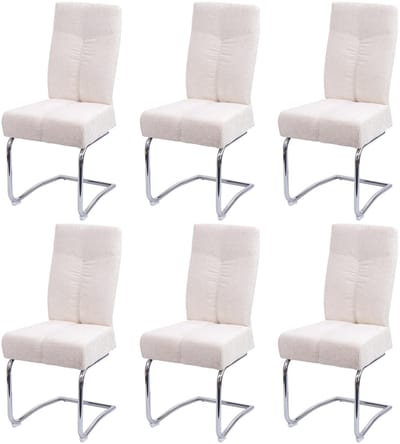 Set van 6 eetkamerstoelen MCW-G56, keukenstoel met sledestoel rugleuning, metalen stoel met rugleuning, stof/textiel chenille ~ crème