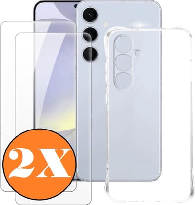 Hoesje geschikt voor Samsung Galaxy S25 Plus Hoesje transparant - Anti Shock silicone hoesje Galaxy S25 Plus / S24 Plus case met 2 Pack Screenprotector tempered glass voor Samsung S25 Plus/S24 Plus