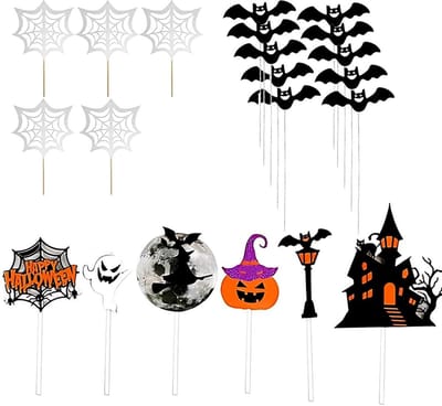 Dailygoods- Taarttoppers 20 stuks - Halloween Taartdecoratie - Cupcake-topper - Milieuvriendelijk Karton - Grappige Motieven - Veilig en Stevig