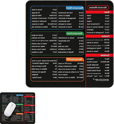 Zwarte muismat met Franse sneltoetsen 25 x 30 cm van antislip polyester voor kantoor en thuis, ideaal voor gamers en studenten