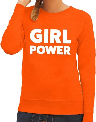 Girl Power tekst sweater oranje dames - dames trui Girl Power - oranje kleding XS