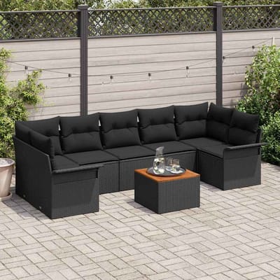 vidaXL - Tuinbank - Set - 8 - st - 7-Aantal - zitplaatsen - Zwart - poly - rattan