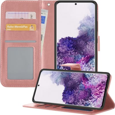 Hoesje - Met Pasjeshouder - Geschikt voor Samsung Galaxy S20 - Luxe Bookcase Portemonee - Flip Case - Kunstleer Book Case - Flipcase - Book Cover - Walletcase - Portemonneehoes - Telefoonhoesjes - Rosé goud