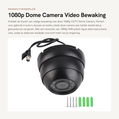 Dailygoods- CCTV Camera 1080p AHD - Bewakingscamera voor Buiten - Domecamera - Groothoeklens 120 graden - Audio/Geluidssensor - Geschikt voor Auto/Bus