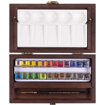 Aquareldoos - REMBRANDT - 22 halve napjes - 80 kleuren - Accessoires inbegrepen - Gemengd wit