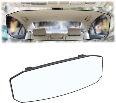 Dailygoods- Groothoek Achteruitkijkspiegel Verblindingsvrij - Clip-on Autospiegel - Platte Panorama-spiegel - Dode Hoekspiegel - ABS/Glas - 24,4 x 9 cm