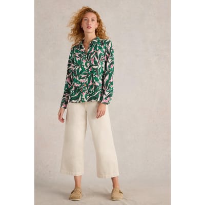 White Stuff Sophie Organic Cotton Shirt Green Print Maat: 10 | Longsleeves Outlet | Dames | Groen