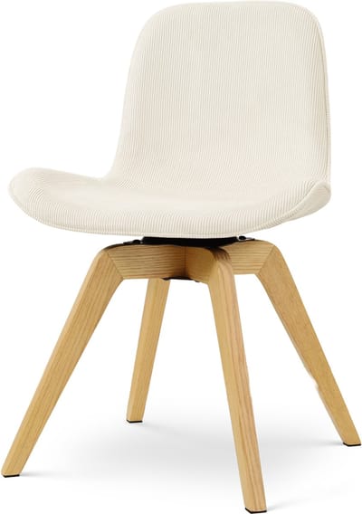 Nolon Noor-Fé draaibare Eetkamerstoel rib beige - houten onderstel - japandi stijl - houten poten - zachte zitting