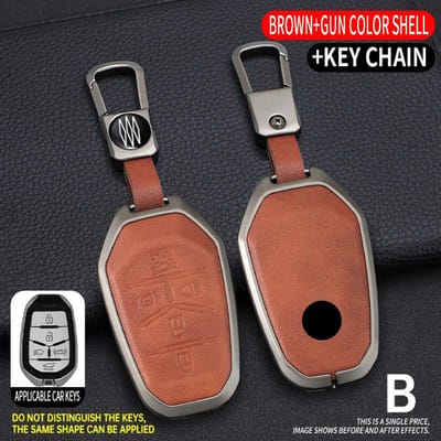 Boîtier de protection en alliage de zinc + cuir pour clé de voiture à distance Coque de protection Porte-clés Pour Ssangyong G4 Rexton Accessoires de style pour porte-clés de voiture gray