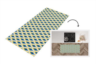 Keukenloper 120x50 cm - Keukenmat vinyl Design - Patroon - Retro - Geel - Blauw - Keukenmatten loper - Keuken vloerkleed tapijt