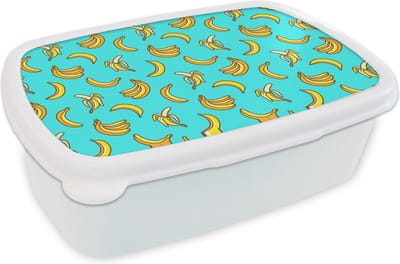 Broodtrommel Wit - Lunchbox - Brooddoos - Design - Banaan - Fruit - Patroon - 18x12x6 cm - Volwassenen