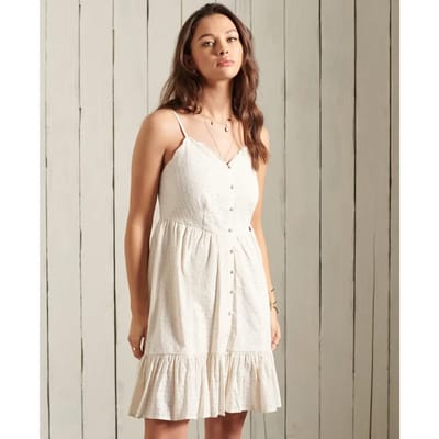 Superdry Broderie Mini Korte Jurk Beige M Vrouw