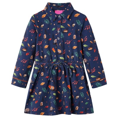 vidaXL Kinderjurk met lange mouwen 104 marineblauw