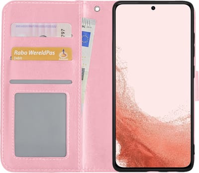 Hoes - Met Pasjeshouder - Geschikt voor Samsung Galaxy S22 - Luxe Bookcase Portemonee - Flip Case - Kunstleer Book Case - Flipcase - Book Cover - Walletcase - PortemonneeHoes - Lichtroze