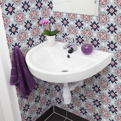 Zelfklevende tegelmuurstickers voor keuken en badkamer - 24 cementtegelstickers, Azulejos Helena Design - 24 stickers, 15x15cm
