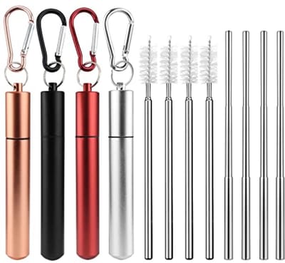 Rietjes roestvrij staal 4 stuks - herbruikbare metalen rietjes - telescopisch 10-22.5 cm - duurzaam alternatief - SnelShoppen