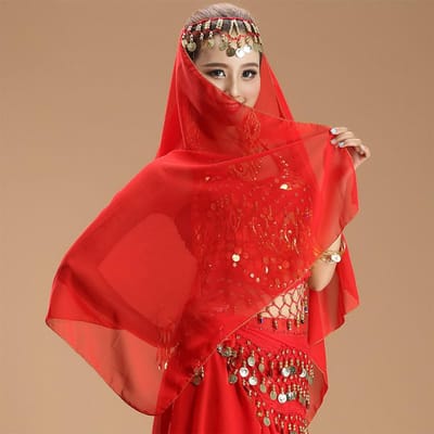Indiase Dans Stijl Indiase Dans Sluier Buikdans Kostuum Optreden Chiffon Hangend Muntje Sjaal red