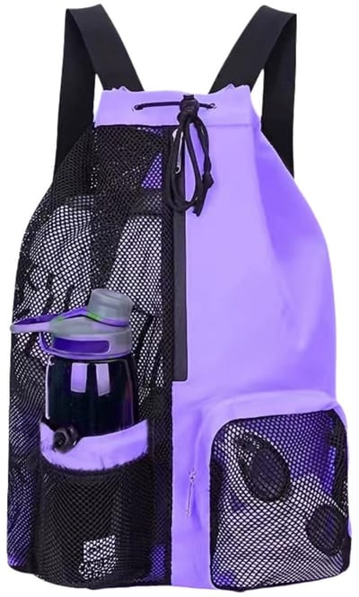Zwemrugzak - Sporttas trekkoord - Natte spullen scheiden - Ademend polyester - 28 x 14 x 46 cm - Paars