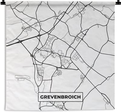 Wandkleed - Wanddoek - Grevenbroich - Plattegrond - Kaart - Stadskaart - 180x180 cm - Wandtapijt