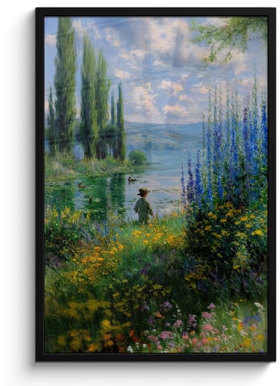 Poster in lijst - Fotolijst 60x90 cm - Posters - Bloemen - Meer - Bergen - Groen - Posterlijst zwart - Decoratie - Wanddecoratie woonkamer - Muurdecoratie slaapkamer