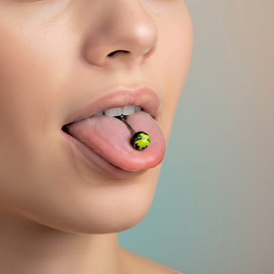 Aramat Jewels | Tongpiercings | Stalen tongpiercing camouflage kleuren | Zwart-Geel | |7mm | Staal | Volwassenen | Verkleurd niet