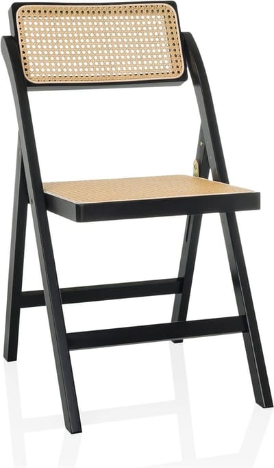 Bamboe klapstoel met Weense rotan vlechtwerk, draaibaar, 130 kg belasting, zwart/bruin