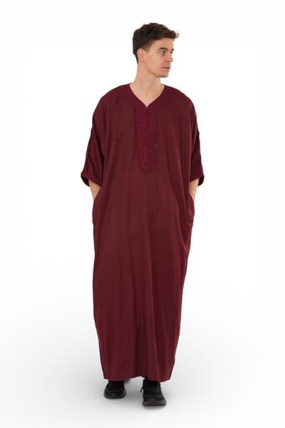 Heren wijnrood Marokkaanse Thobe Jubba Robe Eid Djellaba Gandoura - HM62