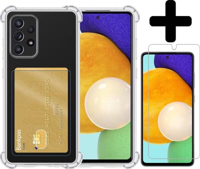 Hoesje - Geschikt voor Samsung Galaxy A52 - Met Screenprotector - En Pashouder - En Kaarthouder - Telefoon Hoes Shockproof - Siliconen Case - Back Cover - Shock Proof - Pasjes Houder - Telefoonhoesjes - Transparant