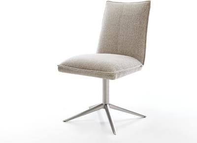 Eetkamerstoel Lelio-Flex kruispoot roestvrij staal geweven stof beige 360° draaibaar rocker-functie pocketveer kern