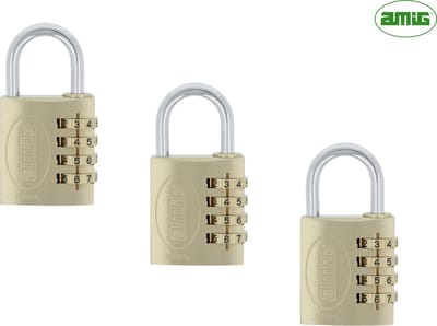 AMIG Hangslot Ø5 / 40x77mm – 4-cijferig Cijferslot – Messing – Geweldige Bouwkwaliteit – Set 3 Stuks